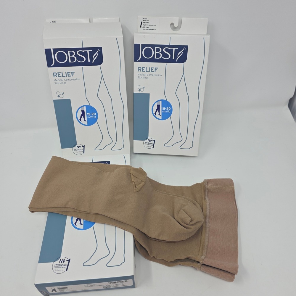 Jobst Relief Compression Stockings Men Medium Beige 15-20mmHg Thigh High 3 Pack